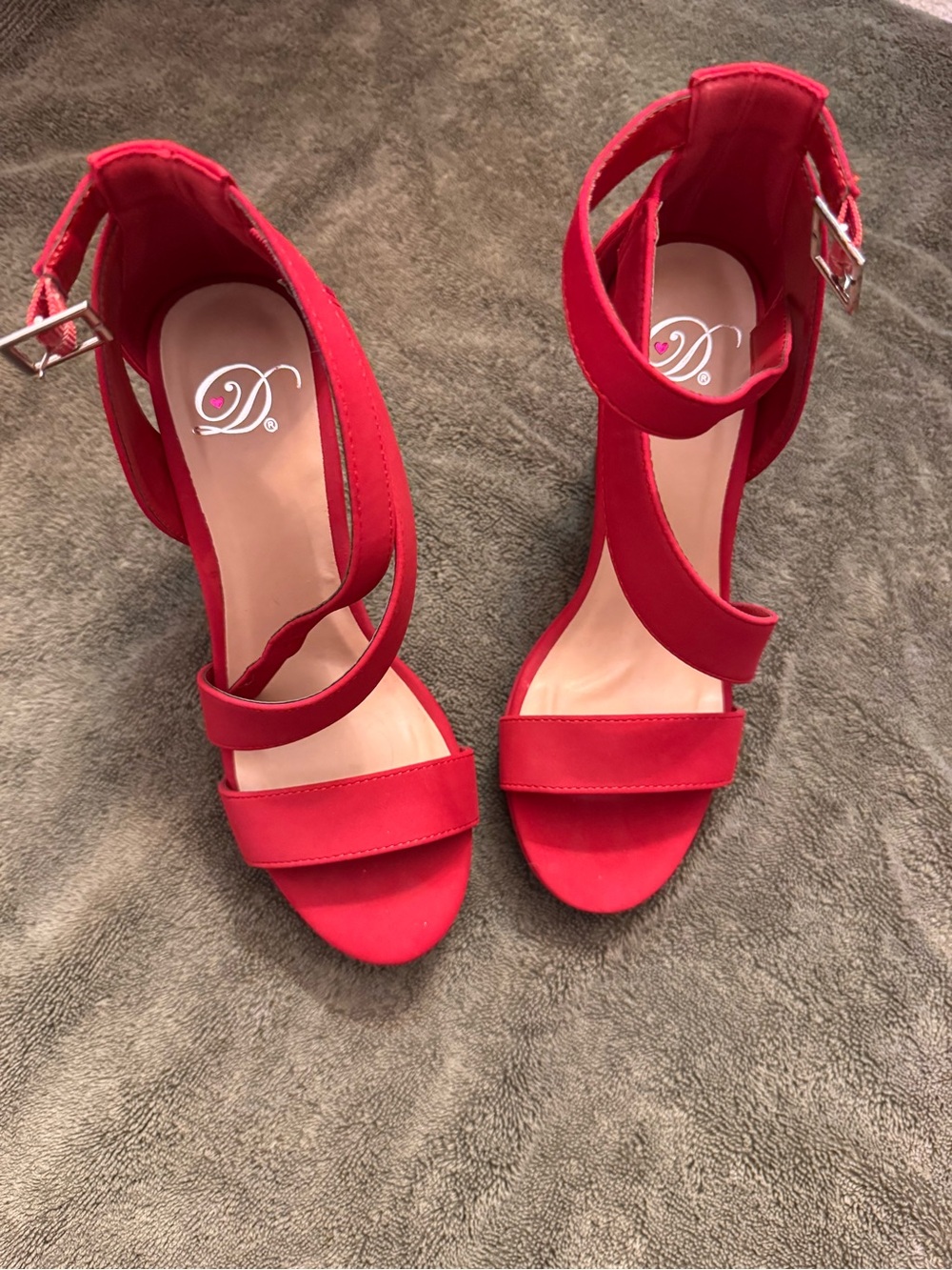 Delicious Vibrant Red Ankle-Strap Block Heels